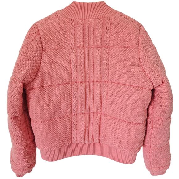 LoveShackFancy Andora Bomber Size L Pink Quilted Cable Knit Cotton Puffer Jacket - Picture 4 of 5